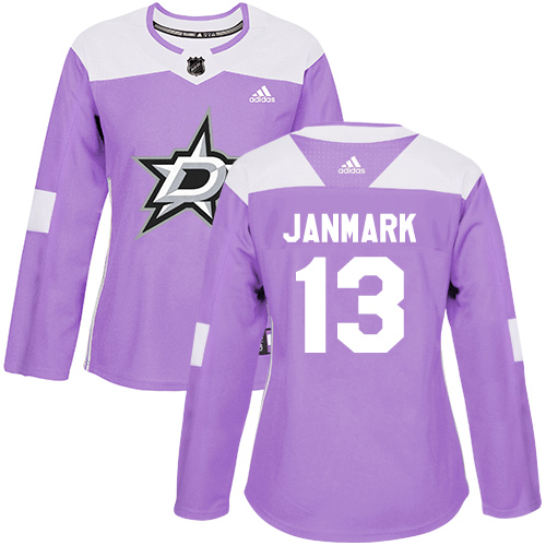 Adidas Stars #13 Mattias Janmark Purple Authentic Fights Cancer Women's Stitched NHL Jersey